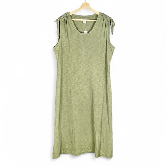 NWT Chicos Women’s Casual Shoulder Tassel Ties Olive Midi Shirt Dress 16/18 - Picture 1 of 11